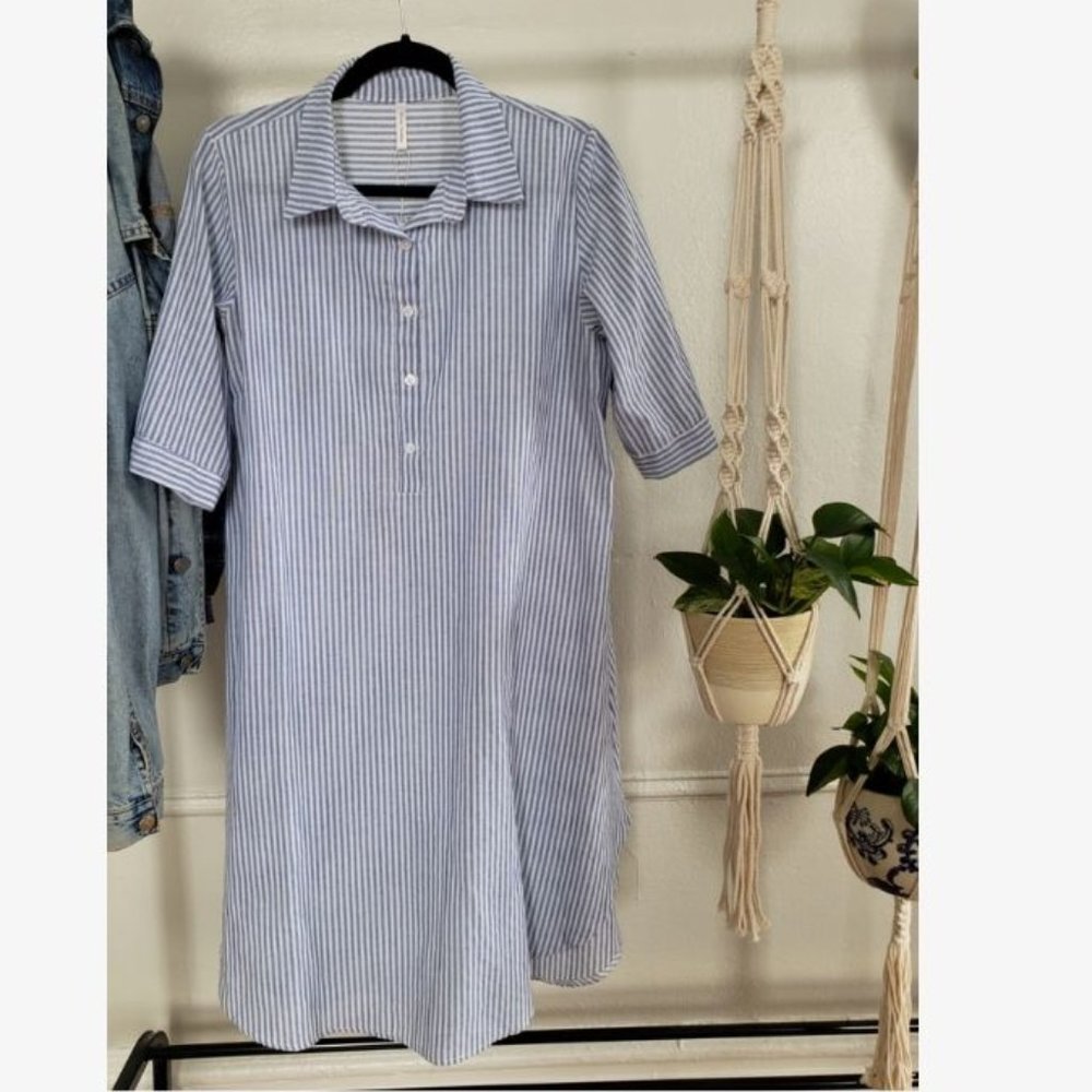 Striped Shirt Dress Midi